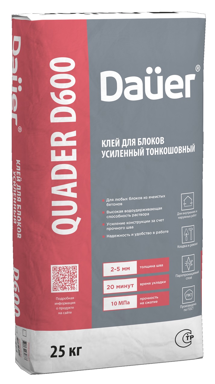 Клей монтажный тонкошовный Dauer QUADER BLOCK D600, 25 кг фото 0